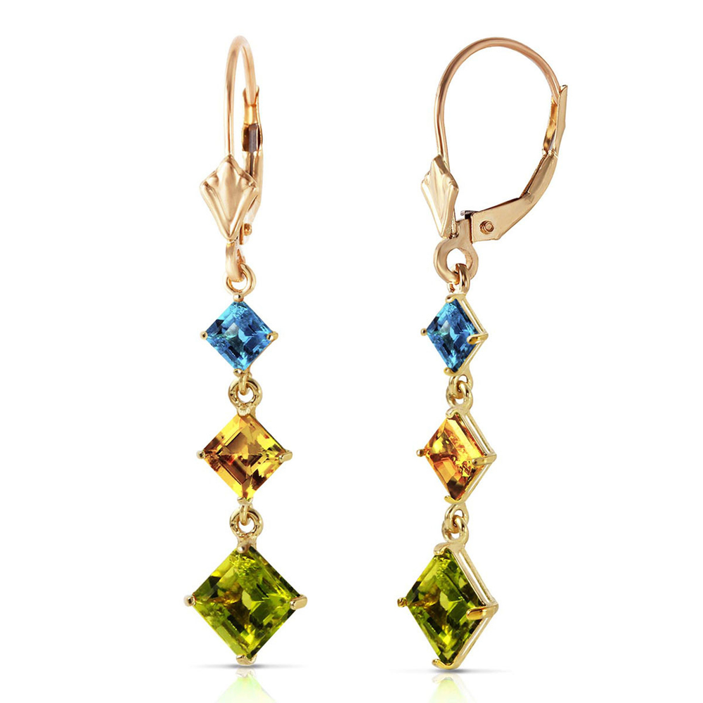 14K.CHANDELIER EARRING W/BLUE TOPAZ, CITRINE & PERIDOT (Yellow Gold)